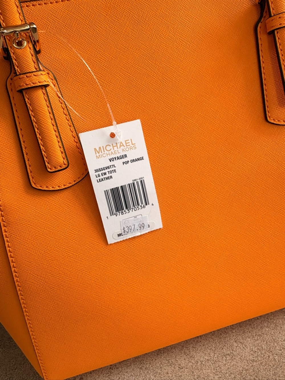 Michael Kors Bright Yellow-Orange Voyager Leather Tote - Picture 3 of 8